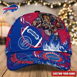 NFL Buffalo Bills Adjustable Hat Mascot & Flame Caps for fan, Custom Name NFL Buffalo Bills Caps