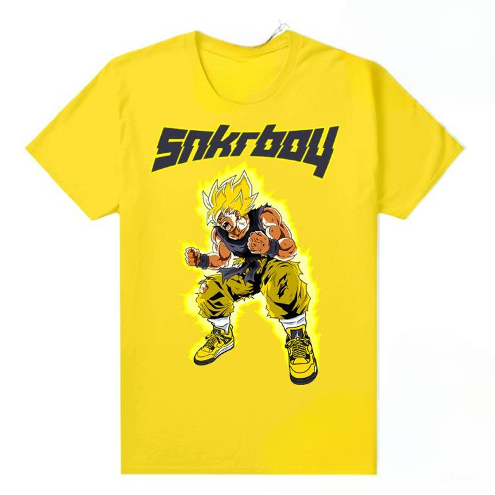 Lightning 4s Jordan Sneaker Tees Yellow SNKRBOYxSUPER SAIYAN GOKU,Jordan Shirt,Saiyan Goku Shirt,Anime Shirt,Basketball