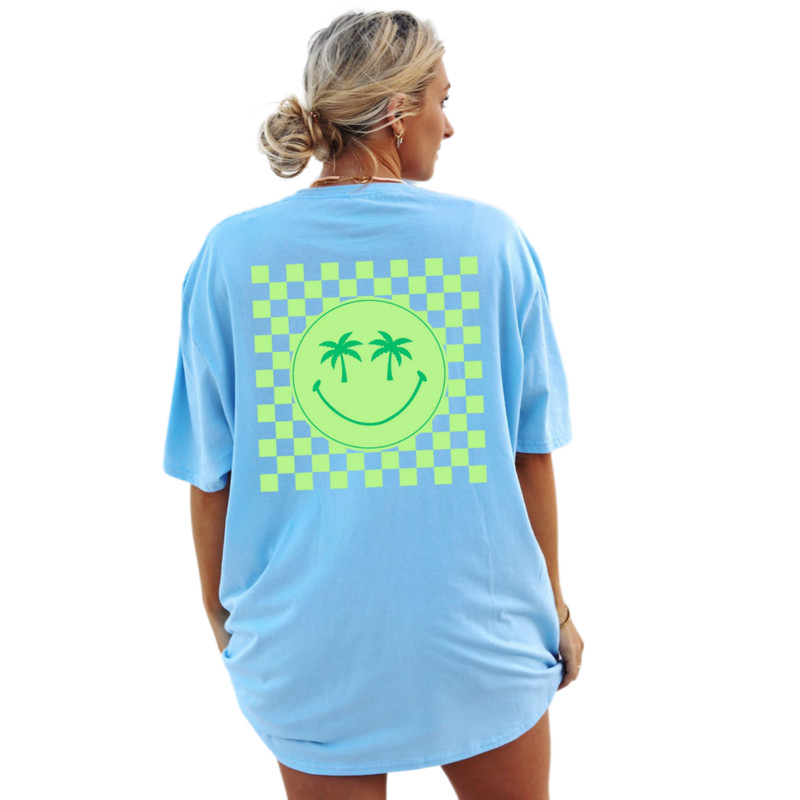 Neon Palm Tree Smily Shirt Coconut girl clothes preppy summer oversized beach tee VSCO girl aesthetic shirt for teens
