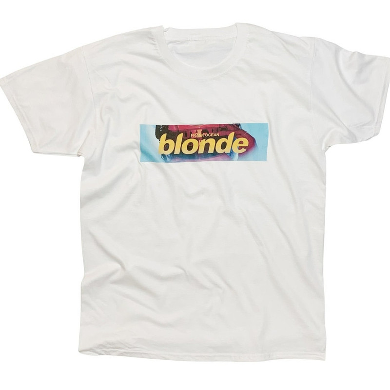 Frank Ocean Blond Blonde Hand Made T-Shirt With Minimalist Box Logo Print, Frank Ocean Blond Album Fan Gift Merch