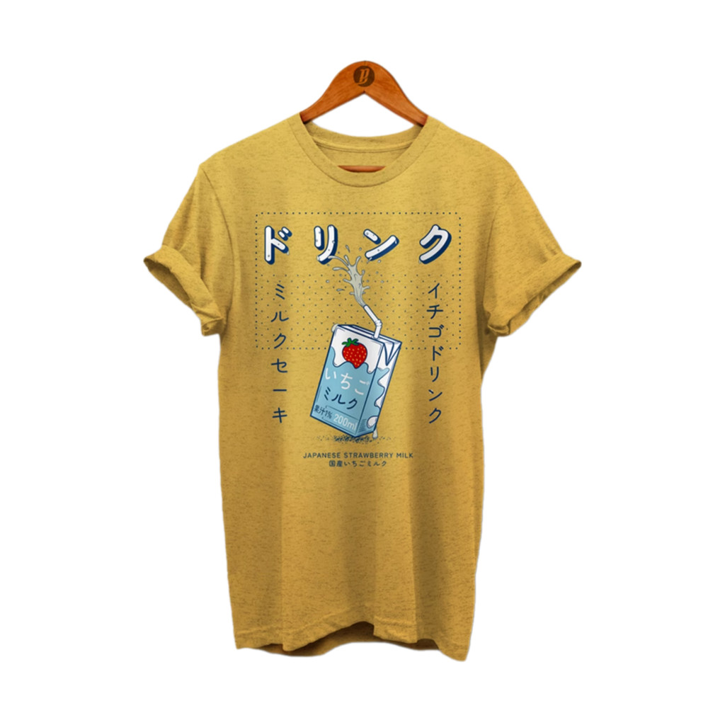 Japanese Shirt. Strawberry Milk Shirt. Aesthetic Shirt. Kanji Drink Shirt. Harajuku Clothing. Japanese Streetwear Cloth