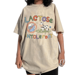 lactose intolerant vintage graphic t-shirt, retro milk 90s cute tee, funny shirts for friends, y2k unisex baggy shirt