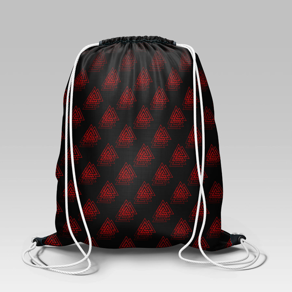 Viking Style Drawstring bag, Viking Style Gym Sack, Viking Art Valknut Pattern Red Gym Sack Drawstring bag