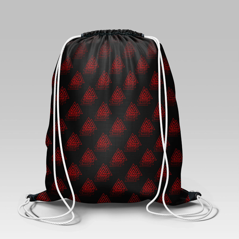 Viking Style Drawstring bag, Viking Style Gym Sack, Viking Art Valknut Pattern Red Gym Sack Drawstring bag