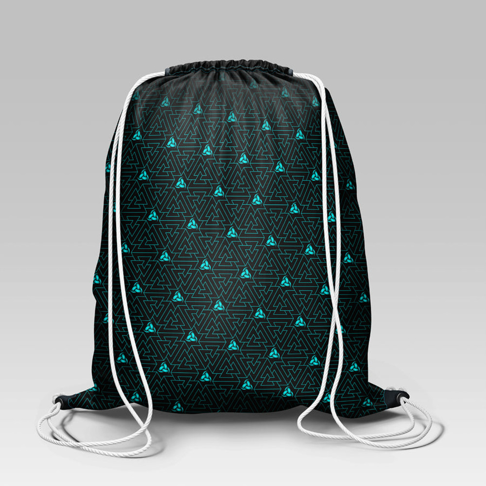 Viking Style Drawstring bag, Viking Style Gym Sack, Viking Art Triskele Horn Of Odin Cyan Gym Sack Drawstring bag