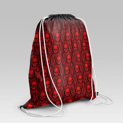 viking style drawstring bag, viking style gym sack, viking art skull pattern red gym sack drawstring bag