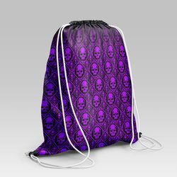 viking style drawstring bag, viking style gym sack, viking art skull pattern purple gym sack drawstring bag