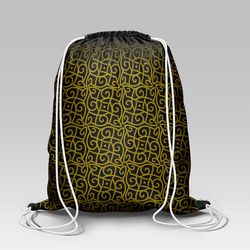 viking style drawstring bag, viking style gym sack, viking celtic pattern gold gym sack drawstring bag