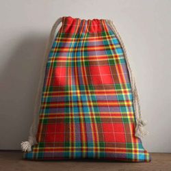 tartan style drawstring bag, tartan style gym sack, scottish chattan clan crest tartan gym sack drawstring bag