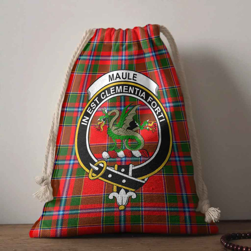 Tartan Style Drawstring bag, Tartan Style Gym Sack, Scottish Maule Clan Crest Tartan Gym Sack Drawstring bag
