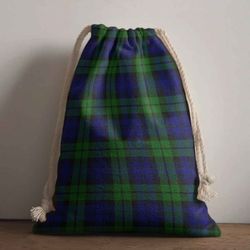 tartan style drawstring bag, tartan style gym sack, scottish bannatyne clan crest tartan gym sack drawstring bag