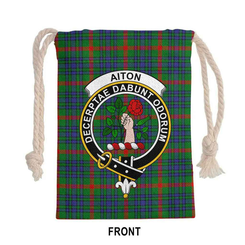 Tartan Style Drawstring bag, Tartan Style Gym Sack, Scottish Aiton Clan Crest Tartan Gym Sack Drawstring bag