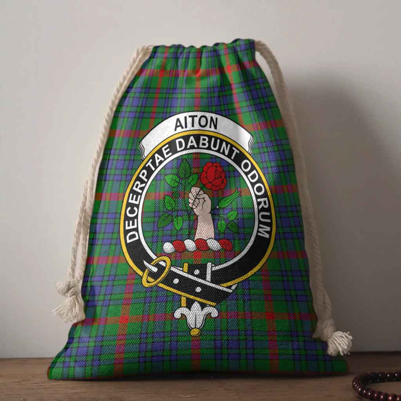 Tartan Style Drawstring bag, Tartan Style Gym Sack, Scottish Aiton Clan Crest Tartan Gym Sack Drawstring bag