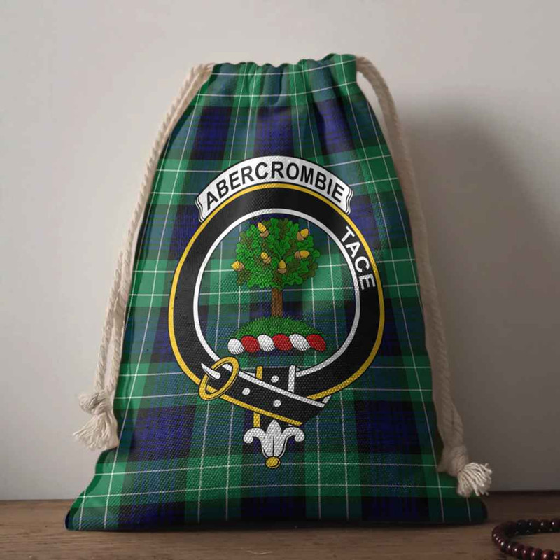 Tartan Style Drawstring bag, Tartan Style Gym Sack, Scottish Abercrombie Clan Crest Tartan Gym Sack Drawstring bag