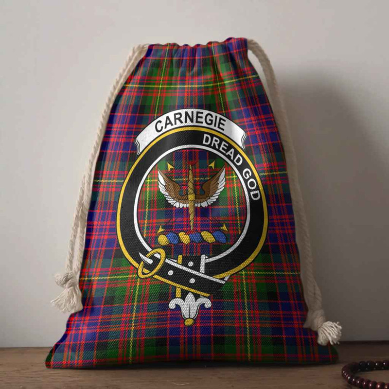 Tartan Style Drawstring bag, Tartan Style Gym Sack, Scottish Carnegie Clan Crest Tartan Gym Sack Drawstring bag