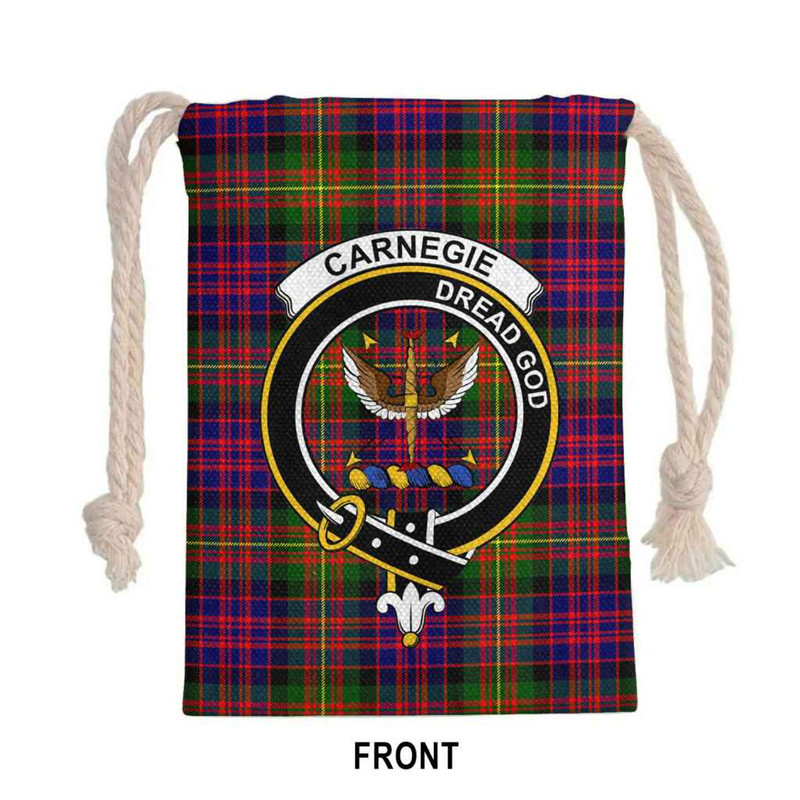 Tartan Style Drawstring bag, Tartan Style Gym Sack, Scottish Carnegie Clan Crest Tartan Gym Sack Drawstring bag