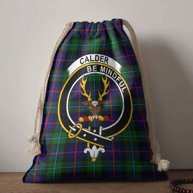 Tartan Style Drawstring bag, Tartan Style Gym Sack, Scottish Calder Clan Crest Tartan Gym Sack Drawstring bag