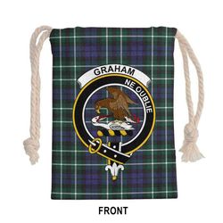 tartan style drawstring bag, tartan style gym sack, scottish graham clan crest tartan gym sack drawstring bag