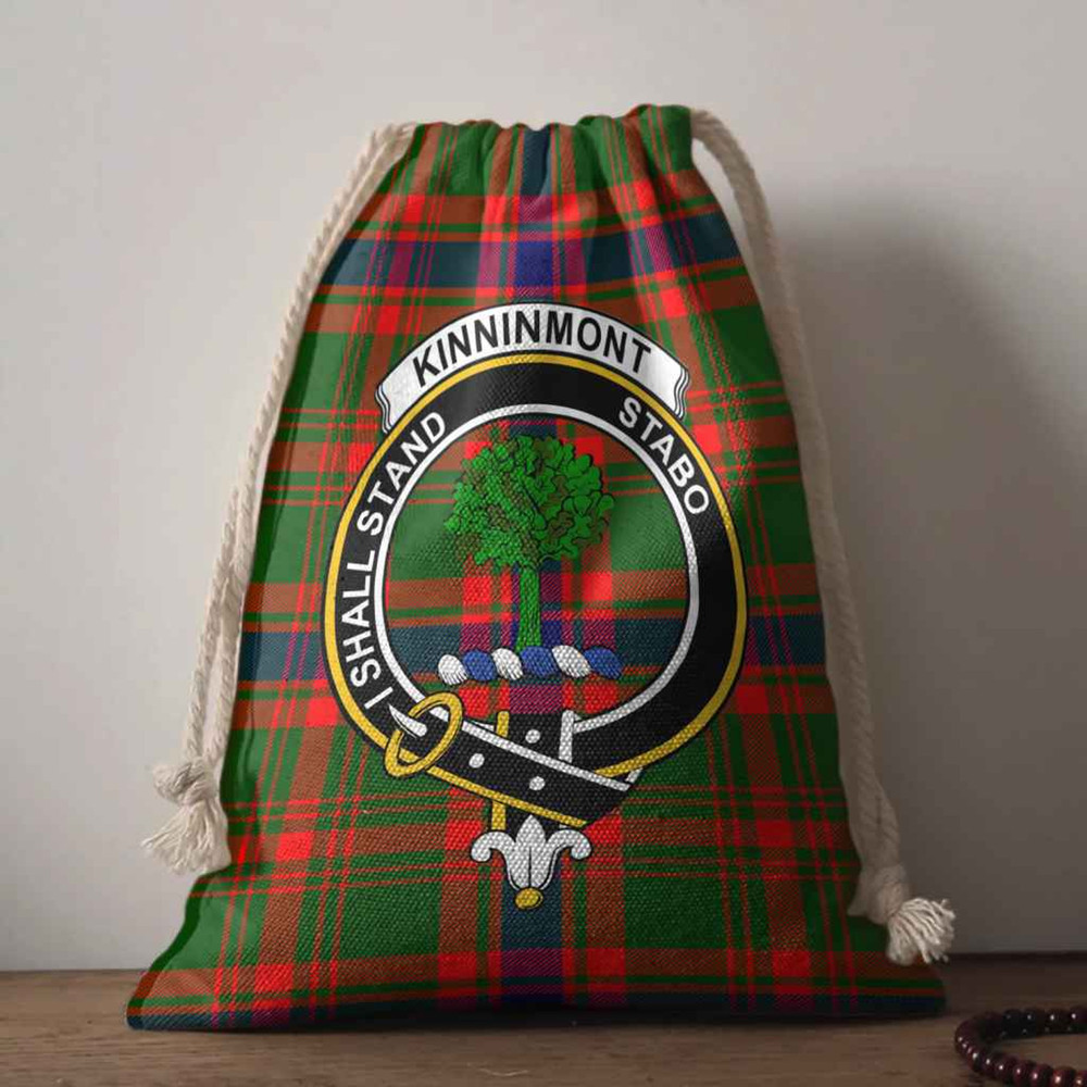 Tartan Style Drawstring bag, Tartan Style Gym Sack, Scottish Kinninmont Clan Crest Tartan Gym Sack Drawstring bag