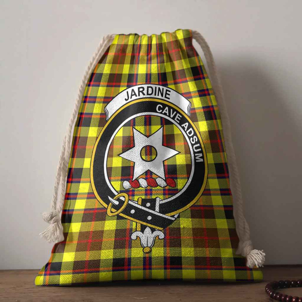 Tartan Style Drawstring bag, Tartan Style Gym Sack, Scottish Jardine Clan Crest Tartan Gym Sack Drawstring bag