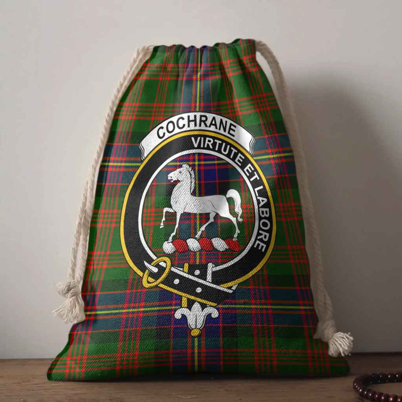 Tartan Style Drawstring bag, Tartan Style Gym Sack, Scottish Cochrane Clan Crest Tartan Gym Sack Drawstring bag