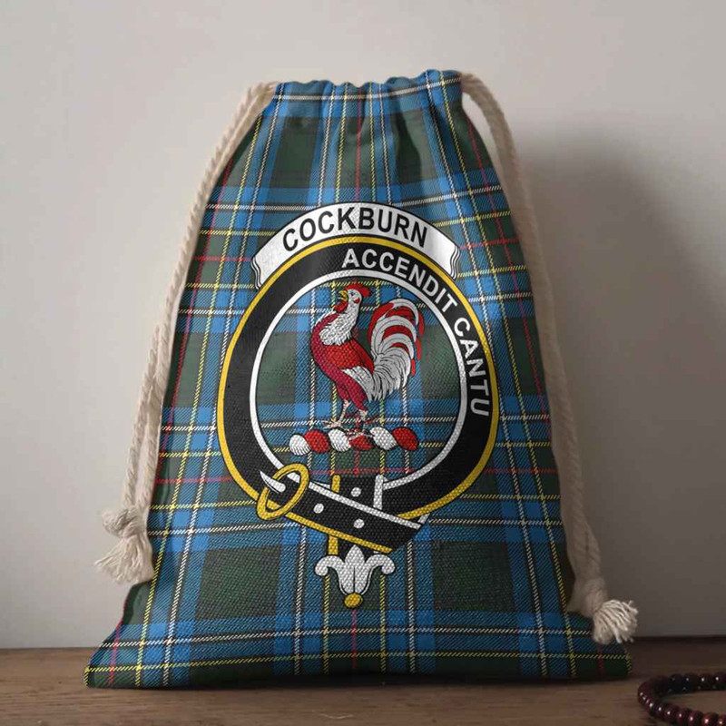 Tartan Style Drawstring bag, Tartan Style Gym Sack, Scottish Cockburn Clan Crest Tartan Gym Sack Drawstring bag