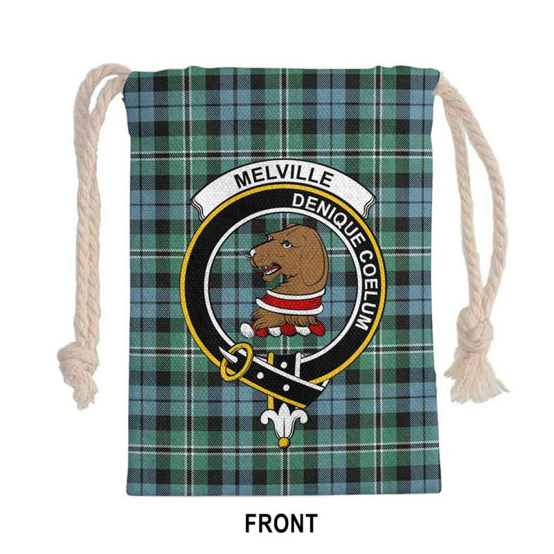 Tartan Style Drawstring bag, Tartan Style Gym Sack, Scottish Melville Clan Crest Tartan Gym Sack Drawstring bag