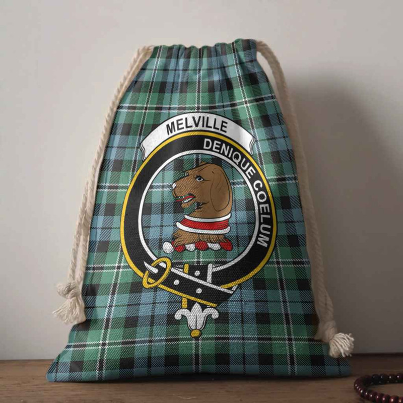 Tartan Style Drawstring bag, Tartan Style Gym Sack, Scottish Melville Clan Crest Tartan Gym Sack Drawstring bag