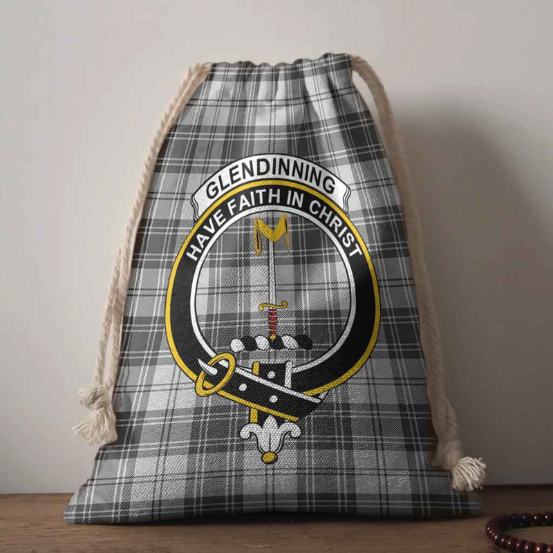 Tartan Style Drawstring bag, Tartan Style Gym Sack, Scottish Glendinning Clan Crest Tartan Gym Sack Drawstring bag
