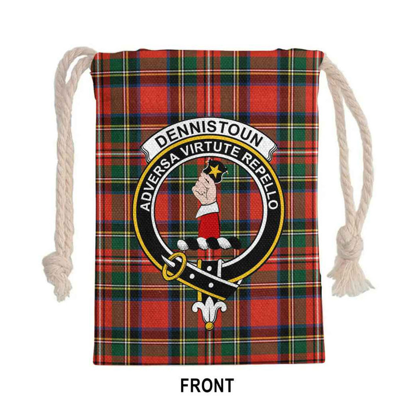 Tartan Style Drawstring bag, Tartan Style Gym Sack, Scottish Dennistoun Clan Crest Tartan Gym Sack Drawstring bag