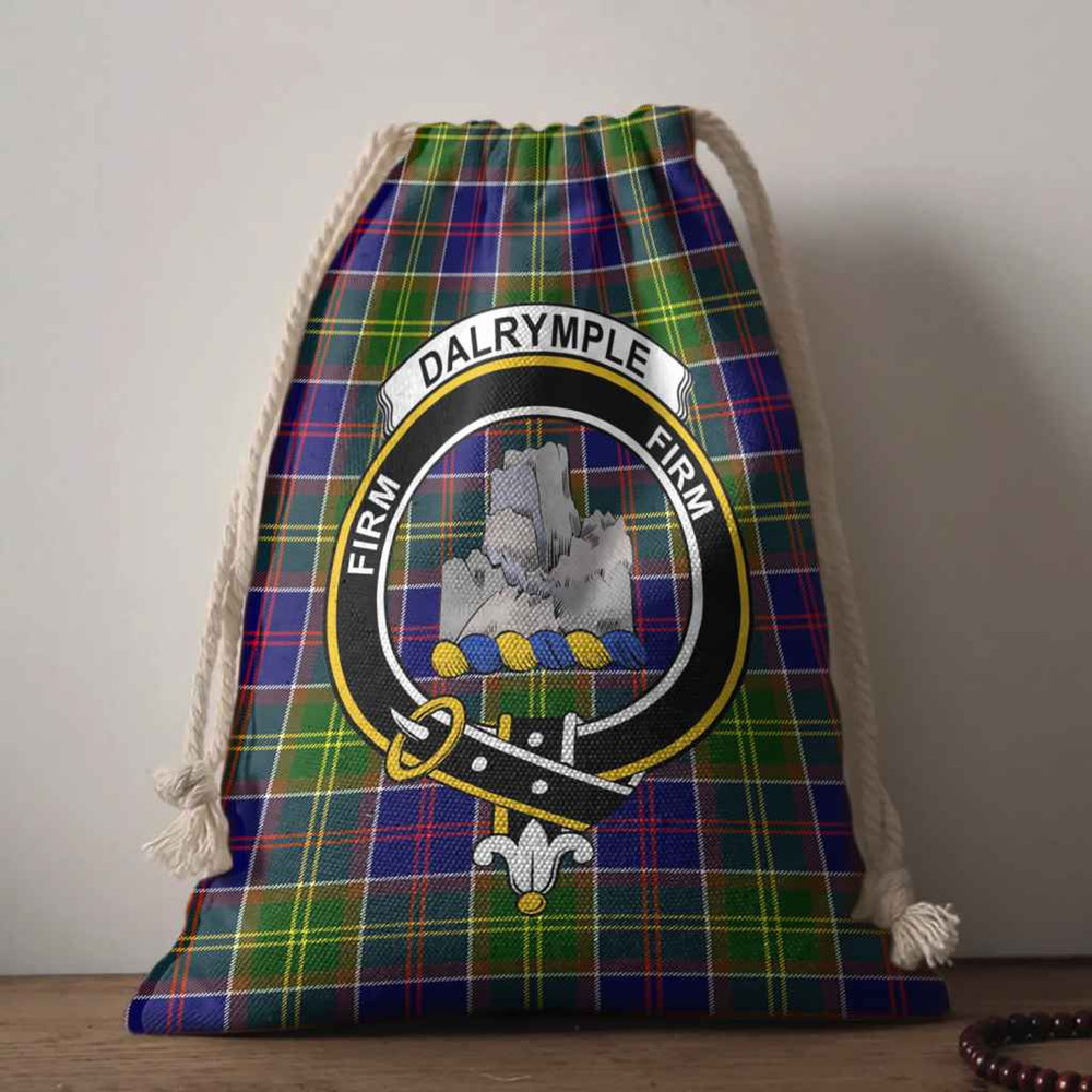 Tartan Style Drawstring bag, Tartan Style Gym Sack, Scottish Dalrymple Clan Crest Tartan Gym Sack Drawstring bag