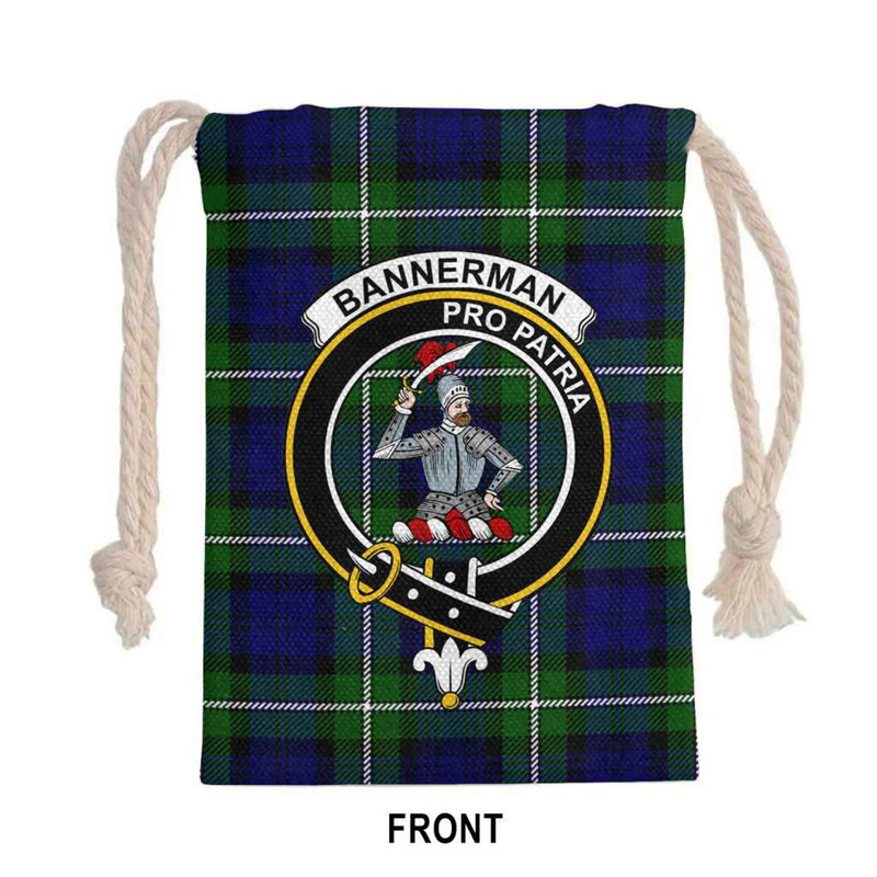 Tartan Style Drawstring bag, Tartan Style Gym Sack, Scottish Bannerman Clan Crest Tartan Gym Sack Drawstring bag