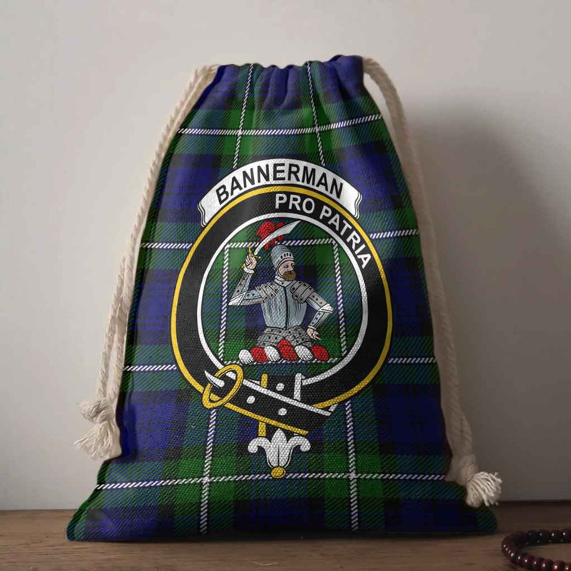 Tartan Style Drawstring bag, Tartan Style Gym Sack, Scottish Bannerman Clan Crest Tartan Gym Sack Drawstring bag