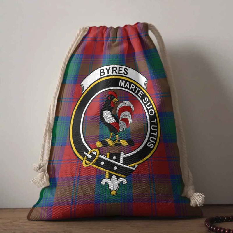 Tartan Style Drawstring bag, Tartan Style Gym Sack, Scottish Byres Clan Crest Tartan Gym Sack Drawstring bag