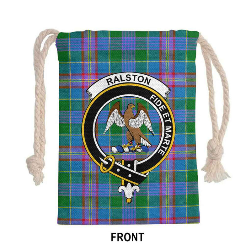 Tartan Style Drawstring bag, Tartan Style Gym Sack, Scottish Ralston Clan Crest Tartan Gym Sack Drawstring bag