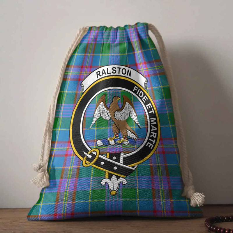 Tartan Style Drawstring bag, Tartan Style Gym Sack, Scottish Ralston Clan Crest Tartan Gym Sack Drawstring bag