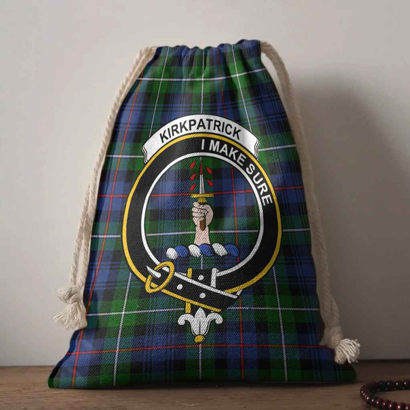 Tartan Style Drawstring bag, Tartan Style Gym Sack, Scottish Kirkpatrick Clan Crest Tartan Gym Sack Drawstring bag
