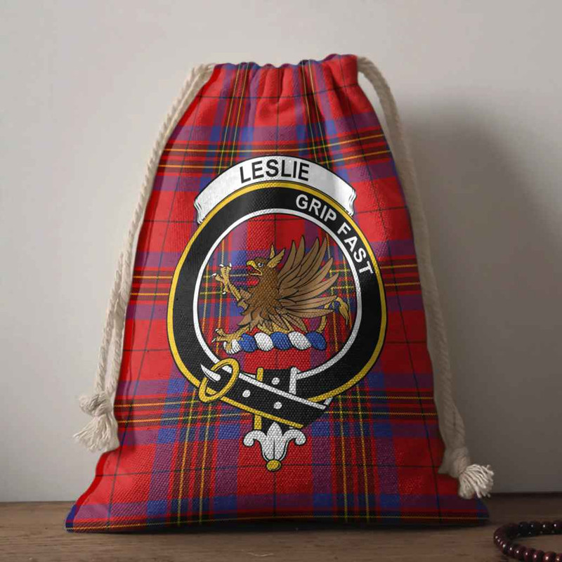 Tartan Style Drawstring bag, Tartan Style Gym Sack, Scottish Leslie Clan Crest Tartan Gym Sack Drawstring bag