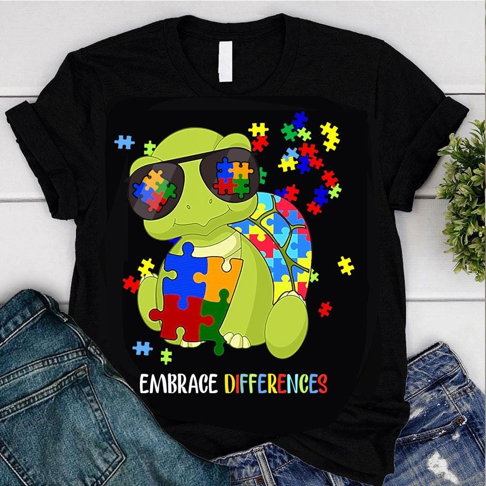 Autism With Puzzle Turtle Embrace Differences Shirt, Turtle Beach Shirt, Turtle Shirt