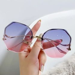 Metal Curved Temples UV 400 Shades Eye wear Oculos De Sol , Ladies Trendy Oval Gradient Sunglasses ,Ocean Lens