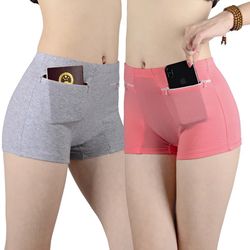 "Shorts With Zipper Pockets Breathable,Plus Size Women Safety Short Pants, Female Underwear"