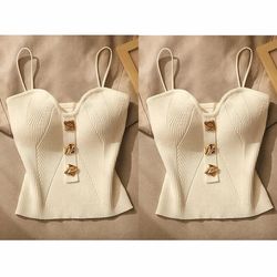 2 Pieces Y2k Crop Top Women,Sleeveless Crop Tops Vest , Tank Top Sexy Slim Camisole ,Knitted Sling Tops Knitwear