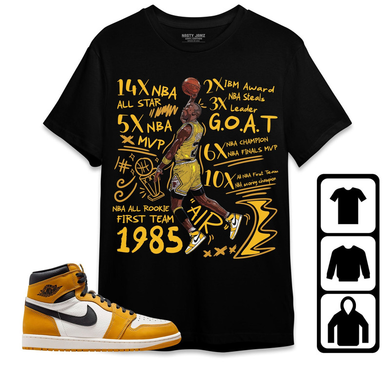 Jordan 1 Yellow Ochre Unisex Shirt, Kid, Toddler, Sweatshirt, Hoodie, MJ Accolades Sneaker, Shirt To Match Sneaker.jpg