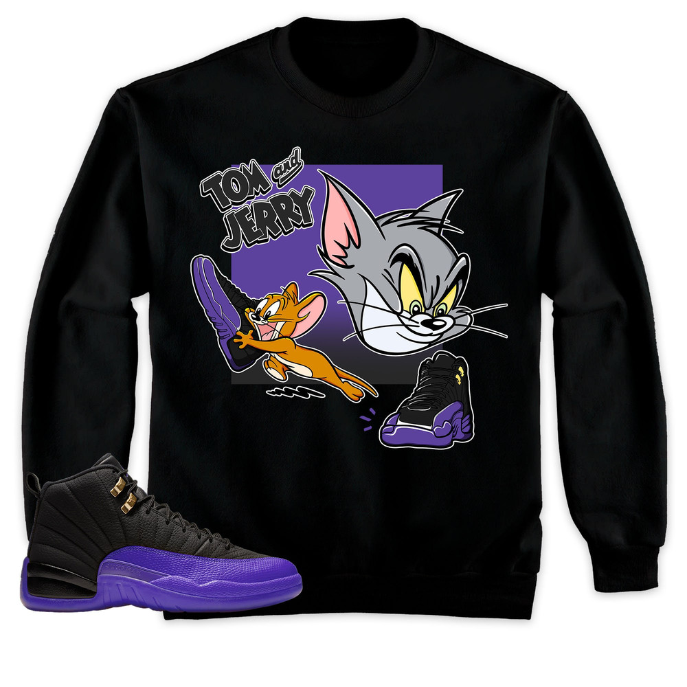 Jordan 12 Field Purple Unisex Hoodie, Cat And Mouse Sneakers Tees Field Purple Jordan, Outfit match 12 Field Purple Sweatshirt.jpg