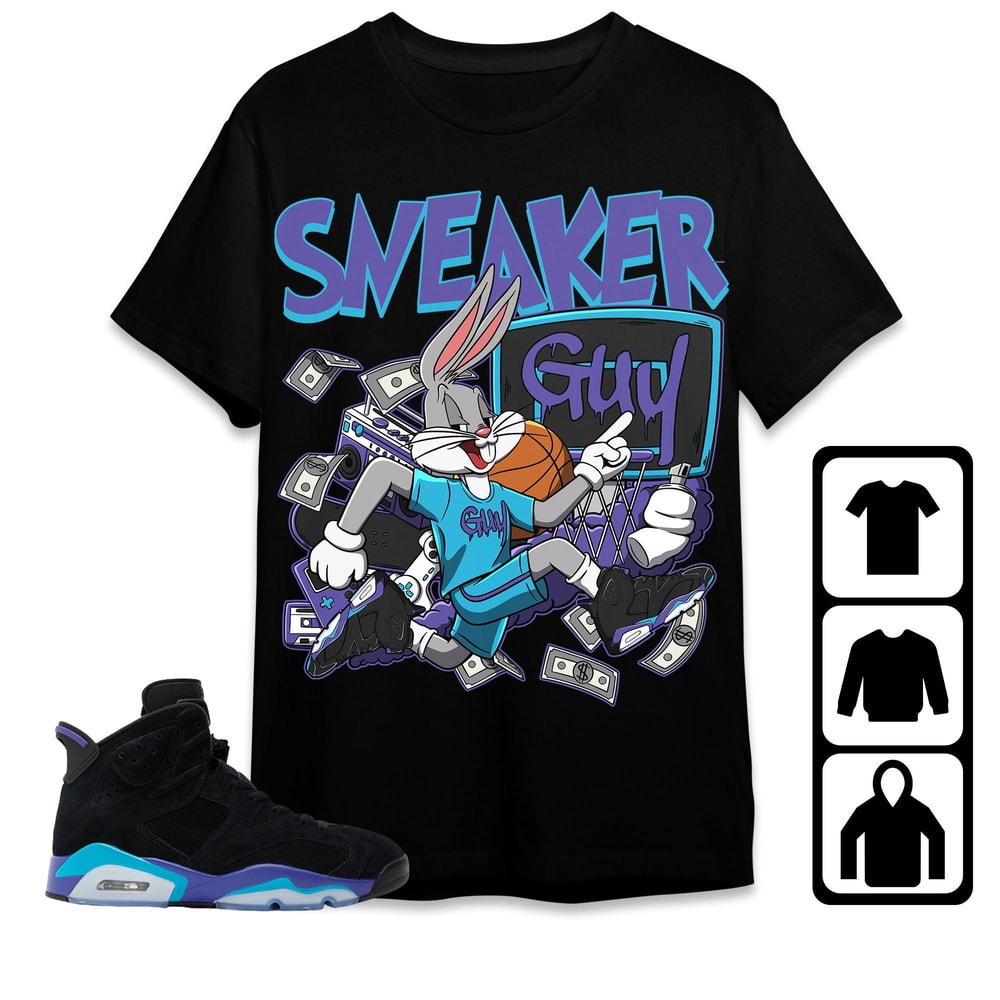 Jordan 6 Aqua Unisex Shirt, Kid, Toddles Sneaker Guy Bunny, Shirt To Match Sneaker.jpg