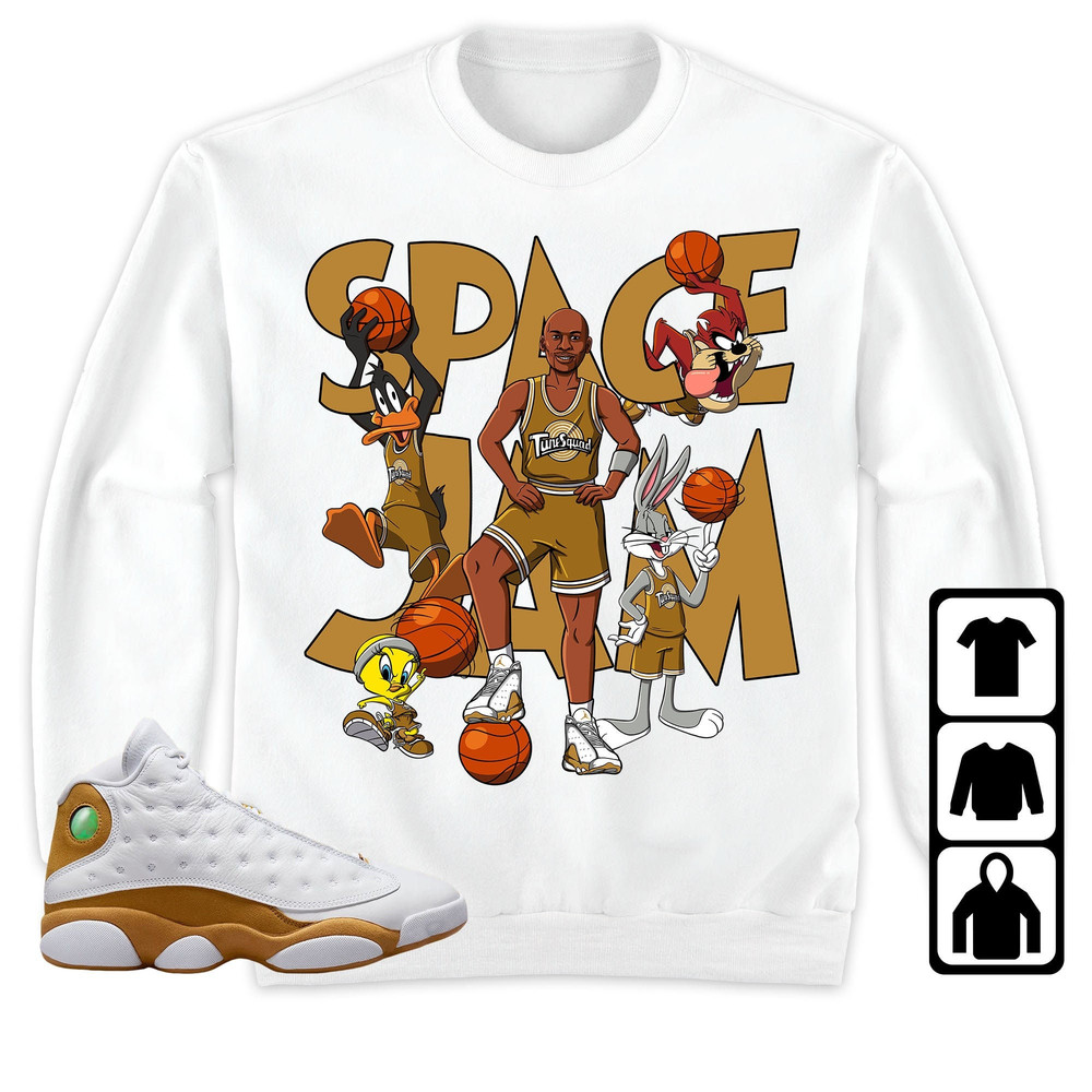 MJ Tune Squad Unisex Tees Jordan 13 Wheat Sweatshirt to Match Sneaker, Outfit Wheat Birthday Gift Firends.jpg