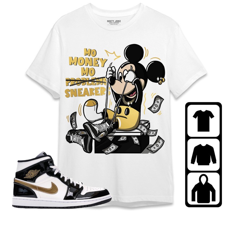 Mo Money Mickey Unisex Tees Jordan 1 Mid SE Black Gold Sweatshirt to match Sneaker, Outfit Party match Jordan.jpg