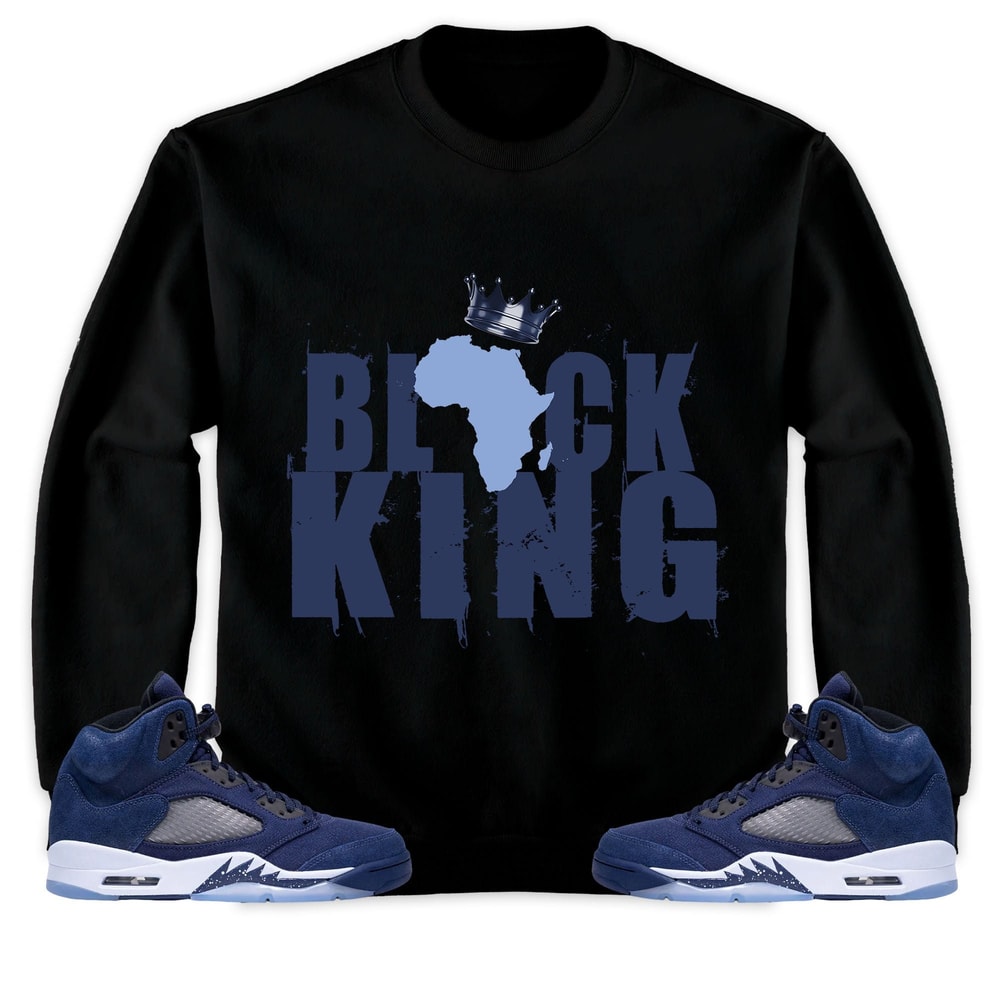 Black King Crown Unisex Tees Jordan 5 Midnight Navy Shirt to Match Sneaker, Outfit Birthday Match jordan.jpg