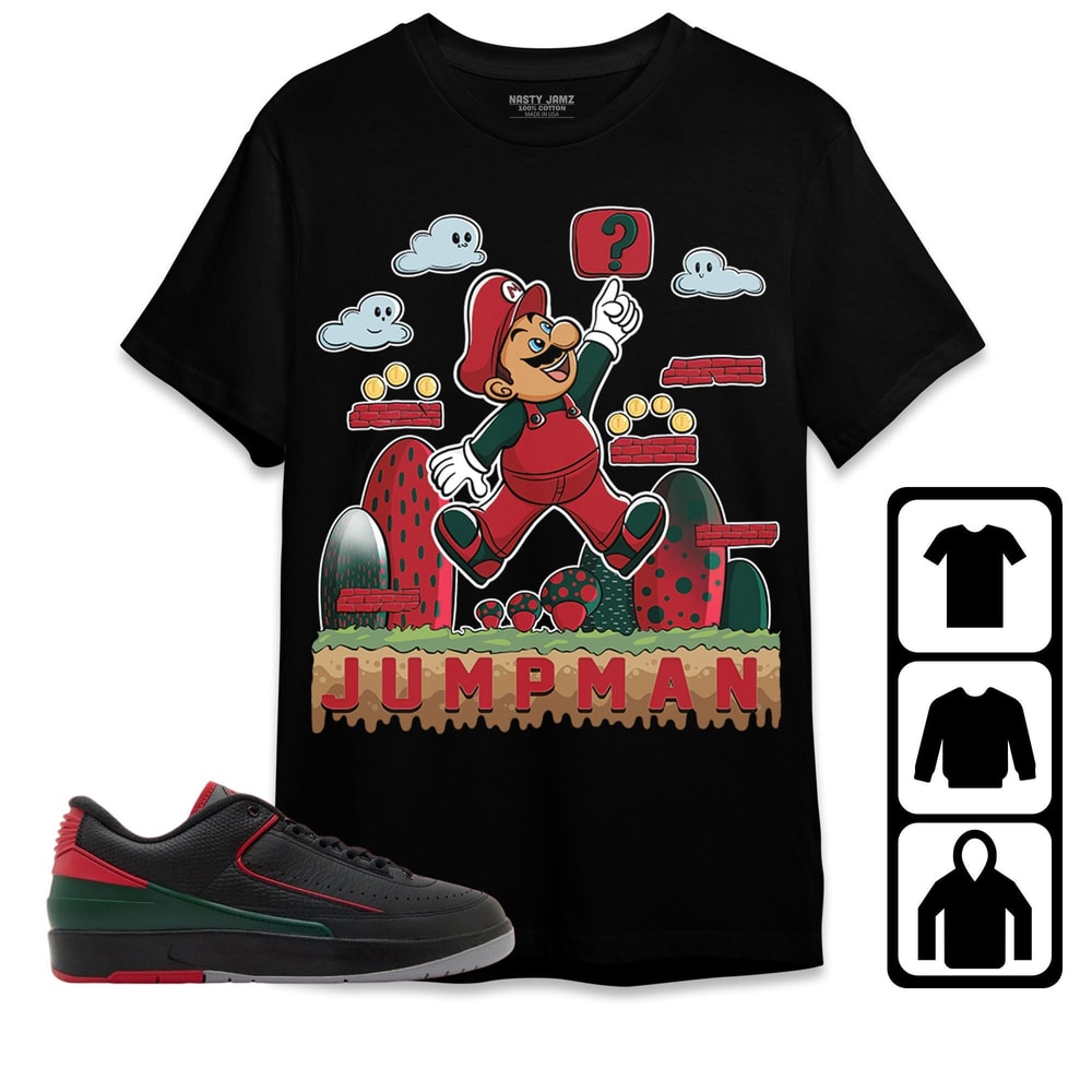 Mario Jumpman Unisex Tees Jordan 2 Low Christmas Sweatshirt to Match Sneaker, Outfit Birthday match AJ Low Christmas 2s.jpg