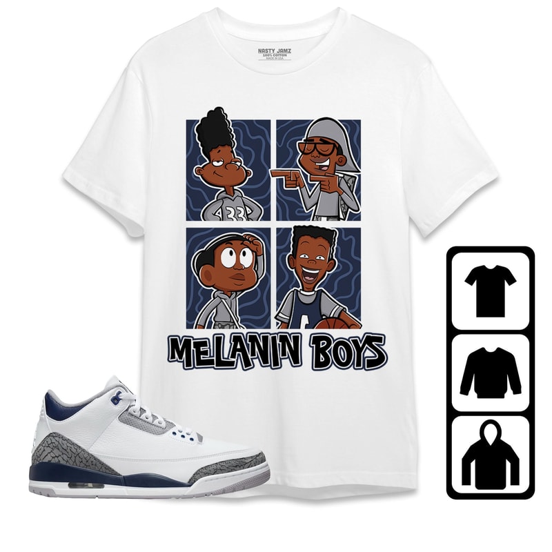 Black Boy 90s Unisex Tees Jordan 3 White Navy Sweatshirt to Match Sneaker, Outfit Aj 3s White Navy Birthday Tees.jpg